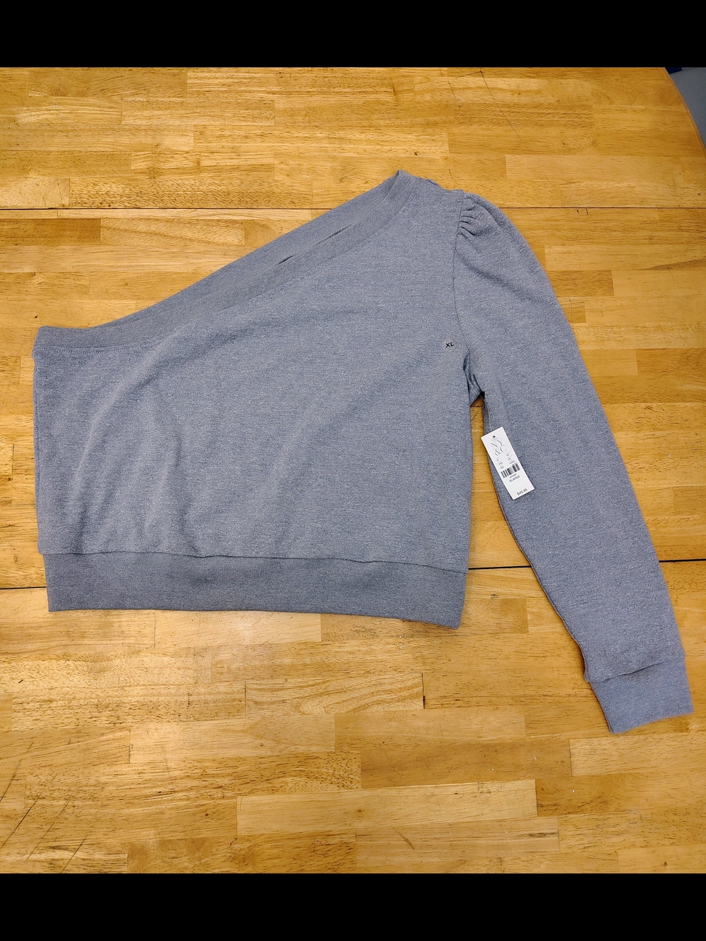 New York & Company Light Gray One-Shoulder Crewneck Sweater